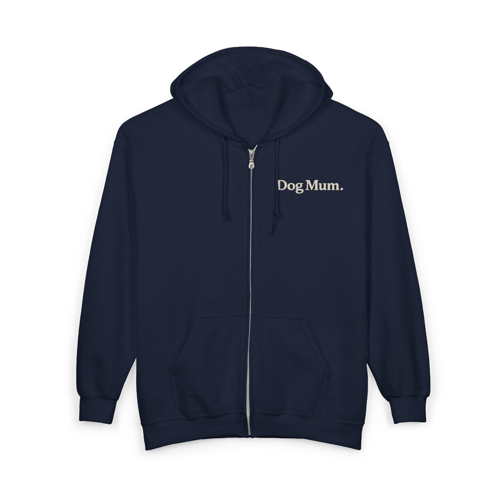 Dog Mum Zip Hoodie – “Powered by Coffee & My Dog” Full-Zip Sweatshirt