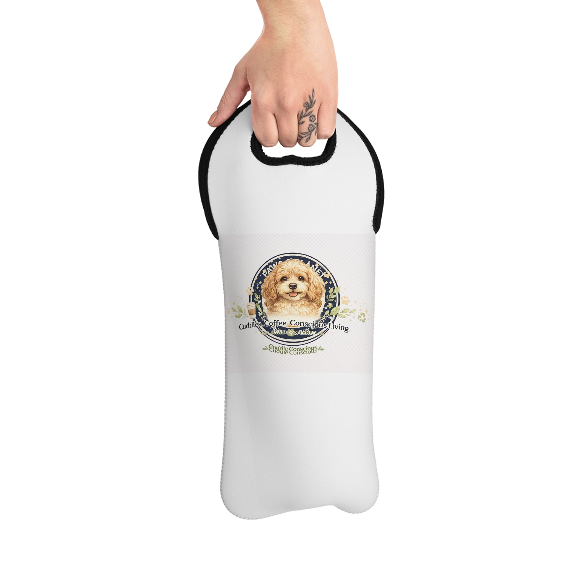 Wine Tote Bag – Cute Cavapoo Dog Wine Carrier (Cuddle, Fetch, Cuddle, Loving)