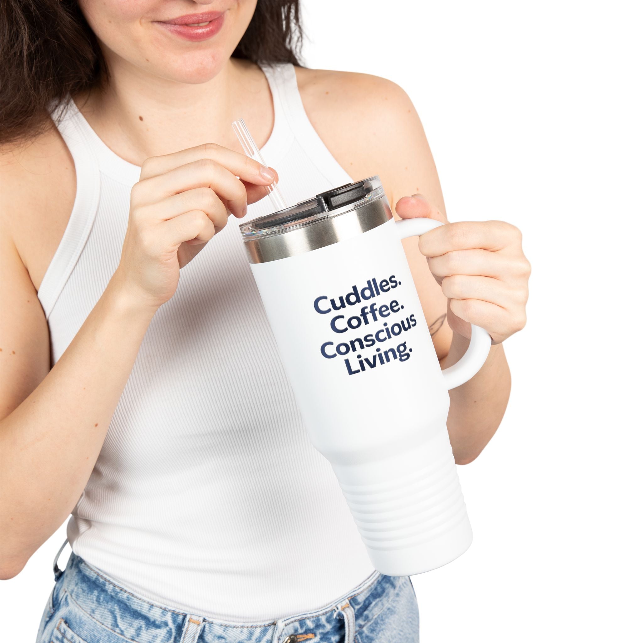 Cuddles. Coffee. Conscious Living. 40oz Tumbler – Eco Dog Lover Cup