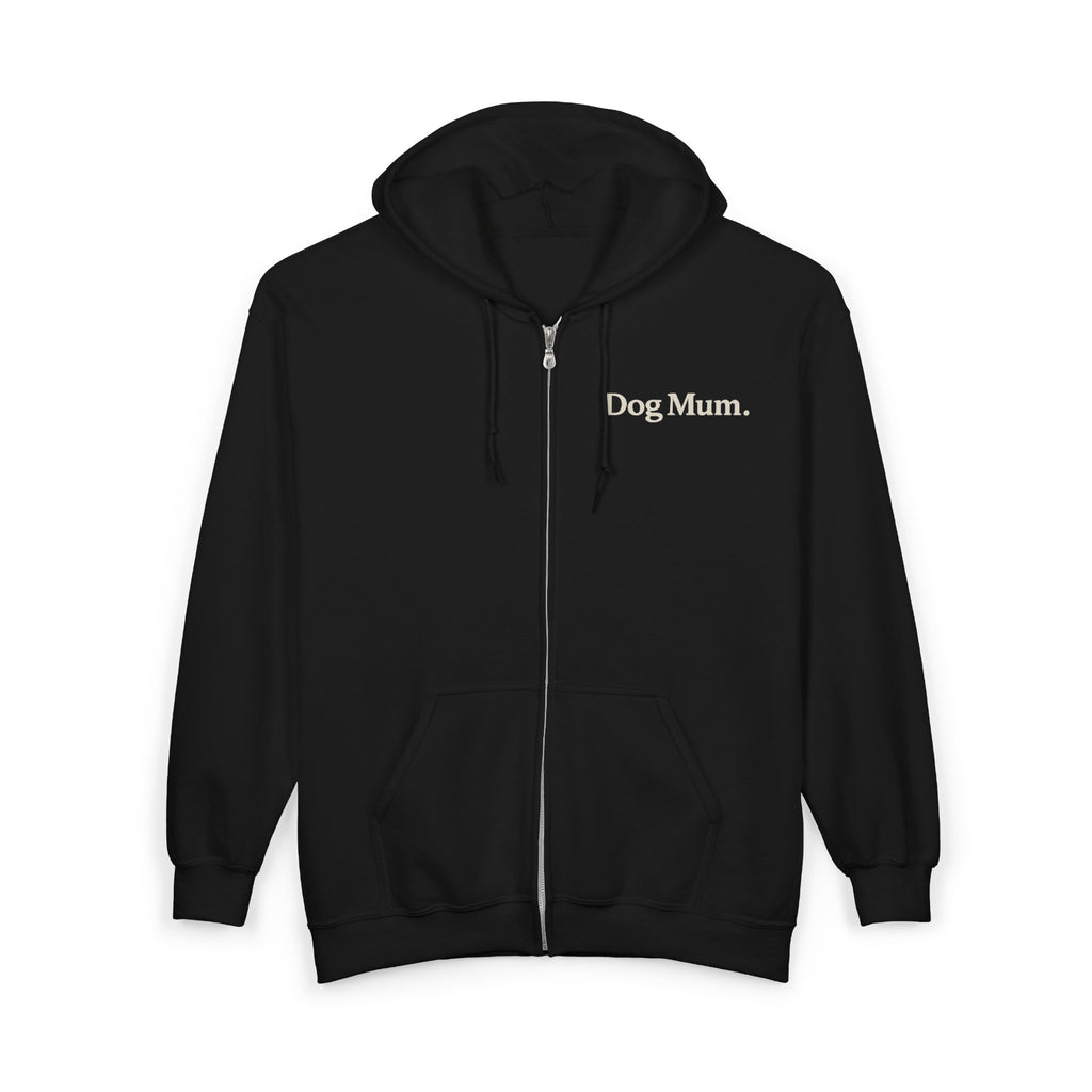 Dog Mum Zip Hoodie – “Powered by Coffee & My Dog” Full-Zip Sweatshirt