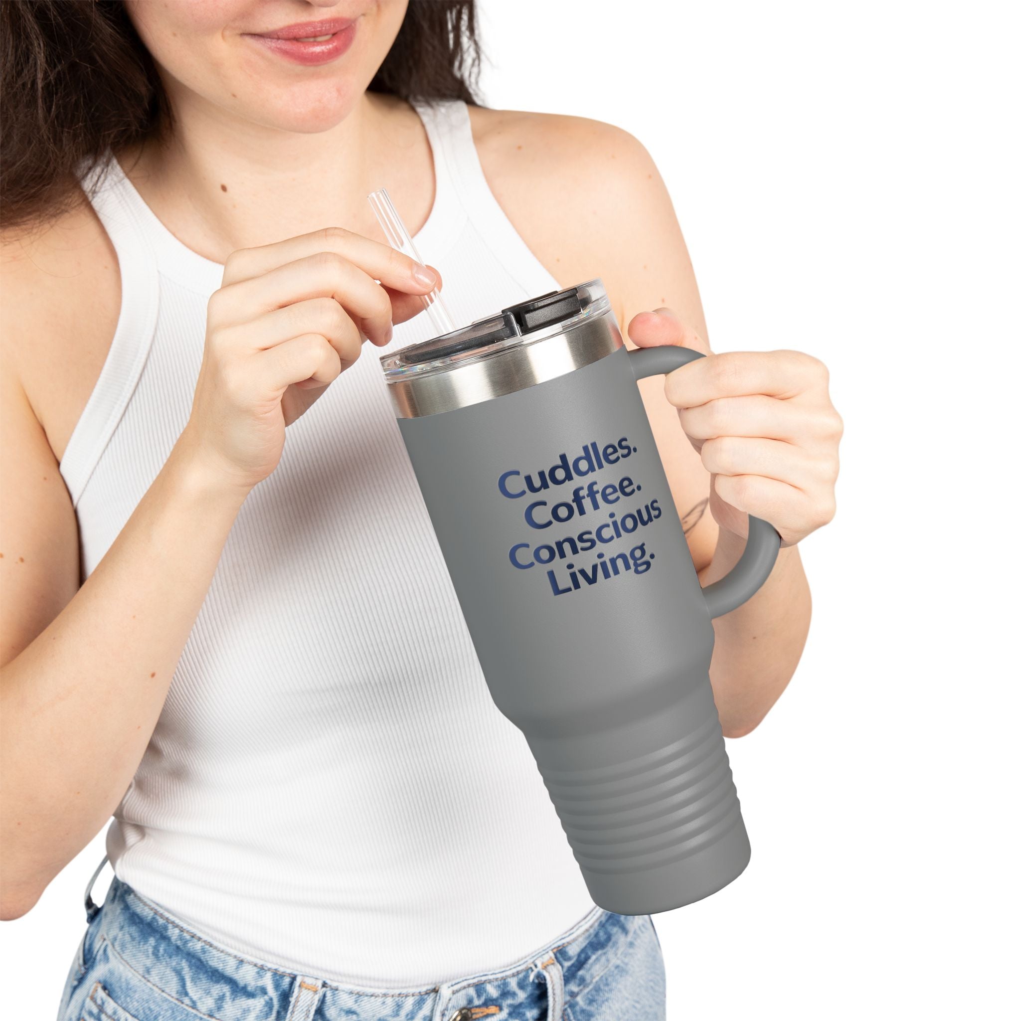 Cuddles. Coffee. Conscious Living. 40oz Tumbler – Eco Dog Lover Cup