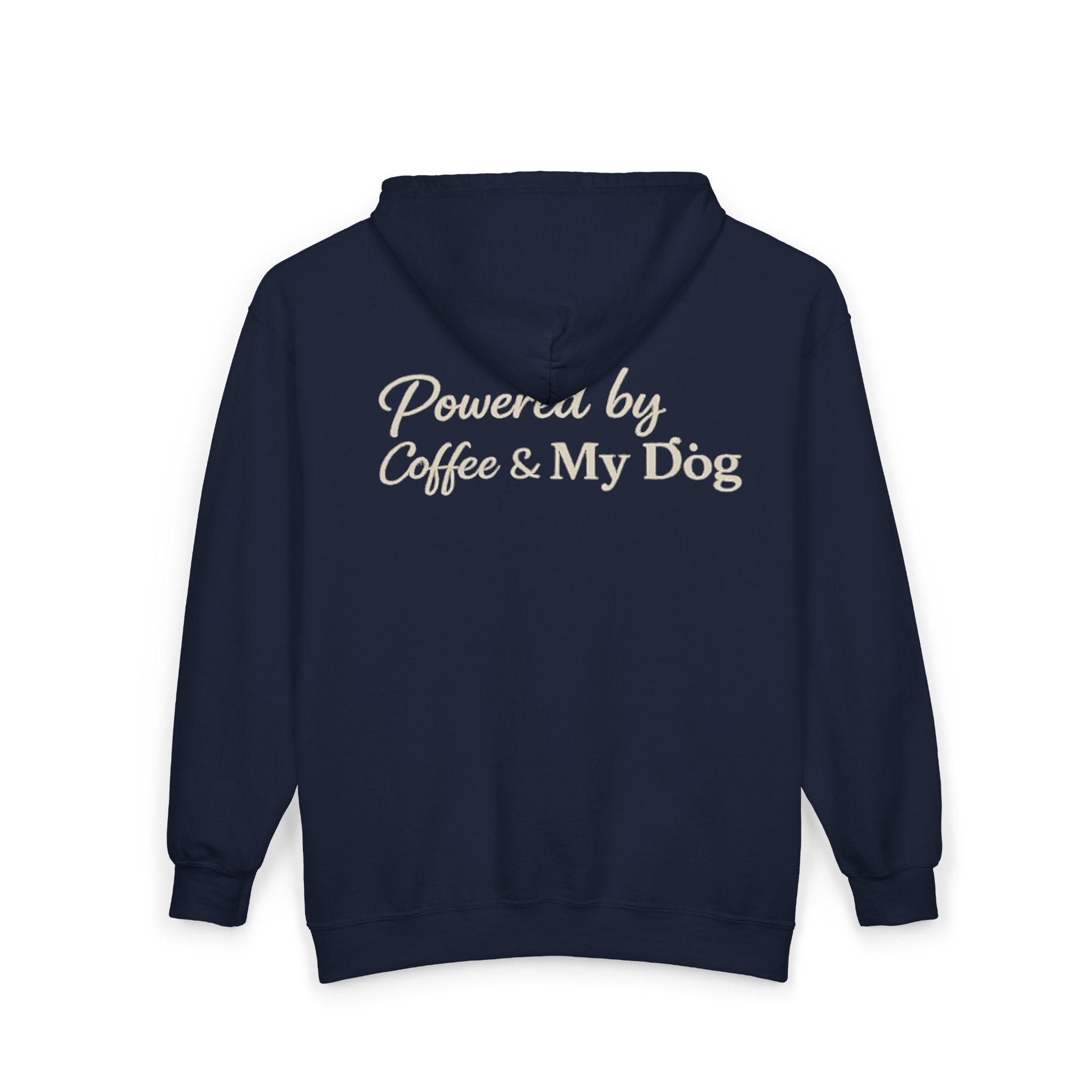 Dog Mum Zip Hoodie – “Powered by Coffee & My Dog” Full-Zip Sweatshirt