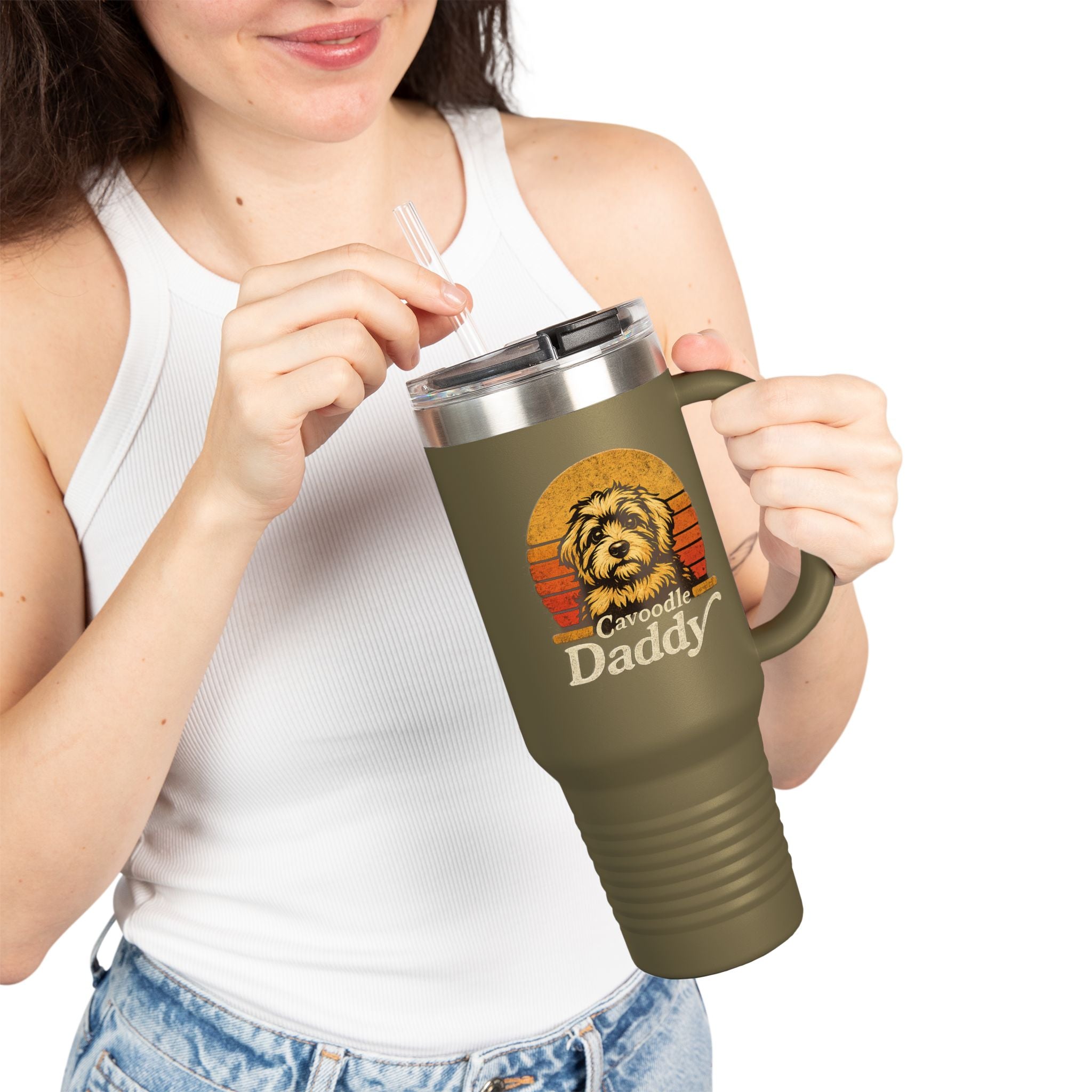 Retro Dog Daddy 40oz Tumbler – Cavoodle Dad Coffee Cup