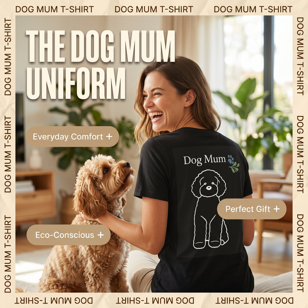 Dog Mum T-Shirt — Cute Cavoodle Illustration & Paw Print Floral Design