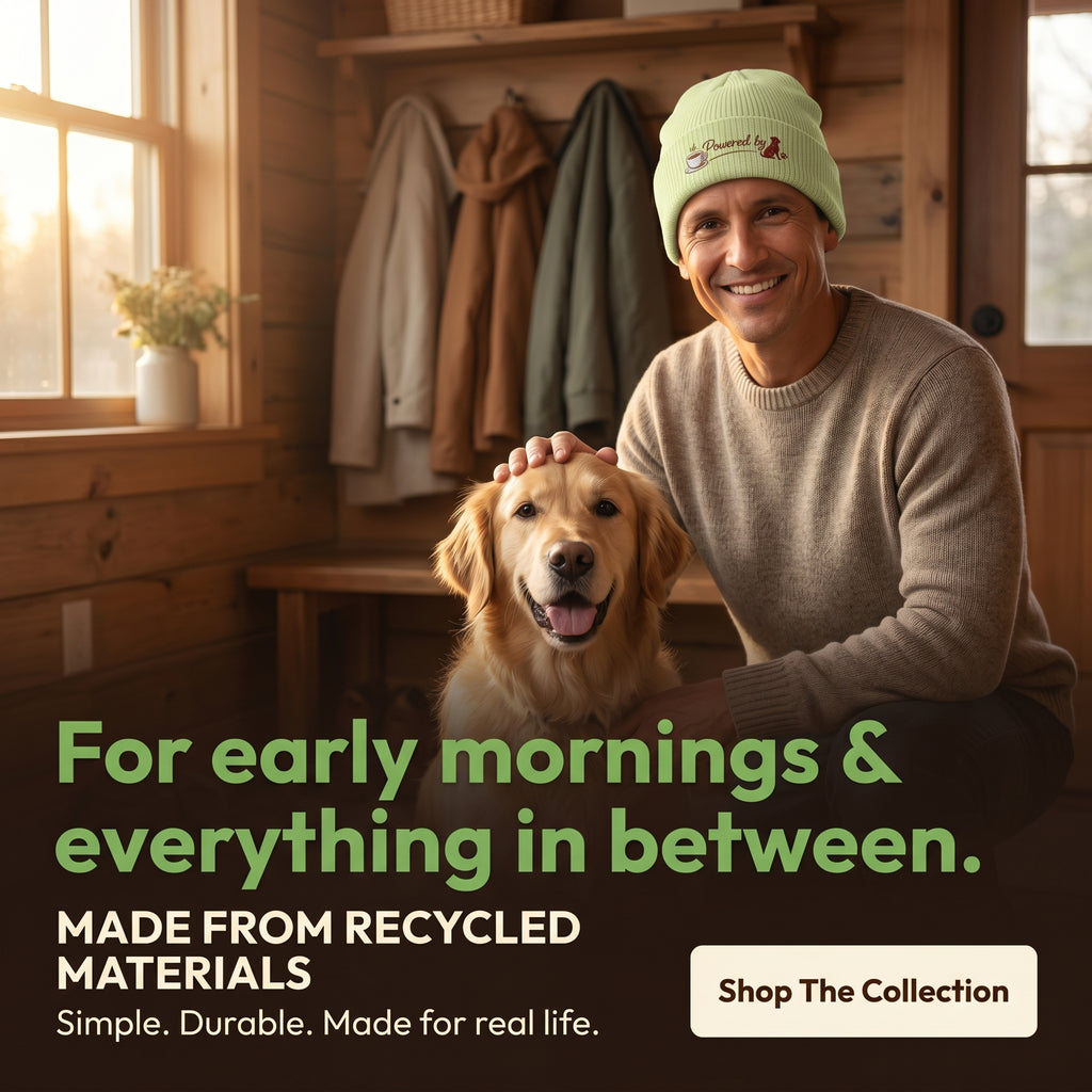 The Morning Walk Beanie - "Powered by" Coffee & Dog Embroidered Winter Hat