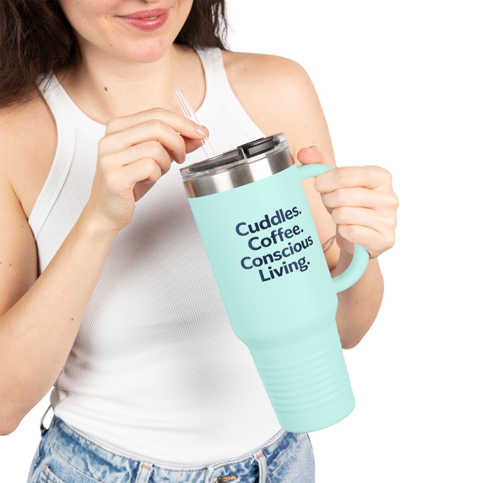 Cuddles. Coffee. Conscious Living. 40oz Tumbler – Eco Dog Lover Cup