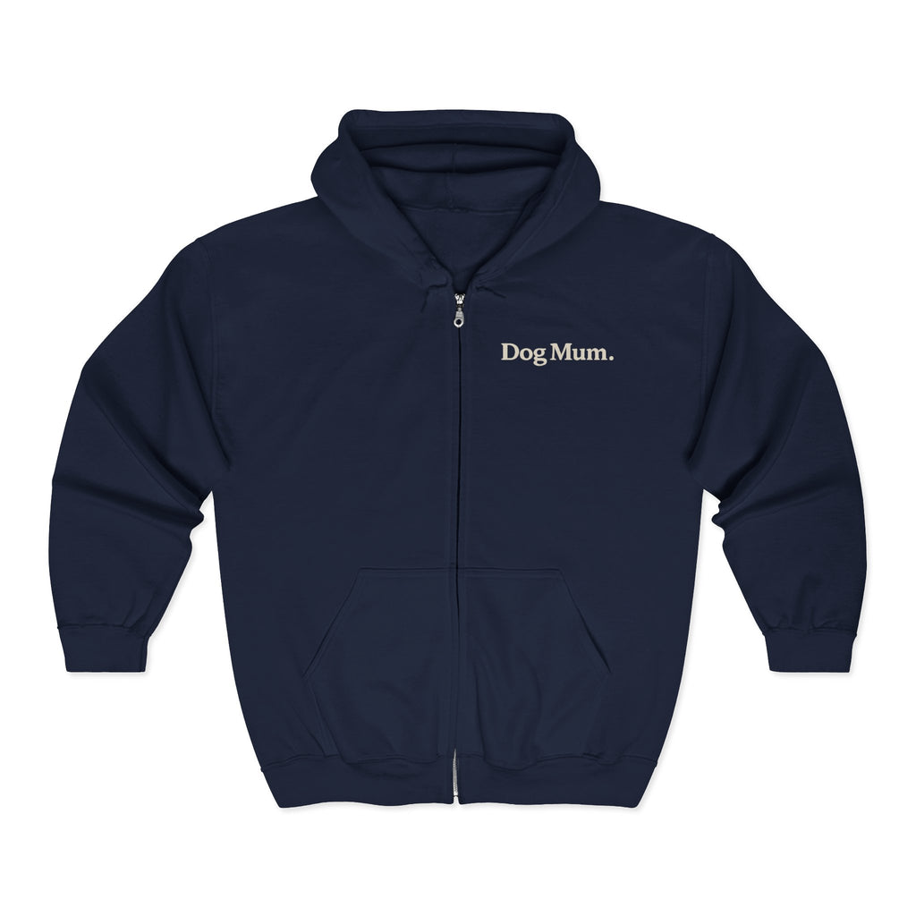 Dog Mum Zip Hoodie – “Powered by Coffee & My Dog” Full-Zip Sweatshirt
