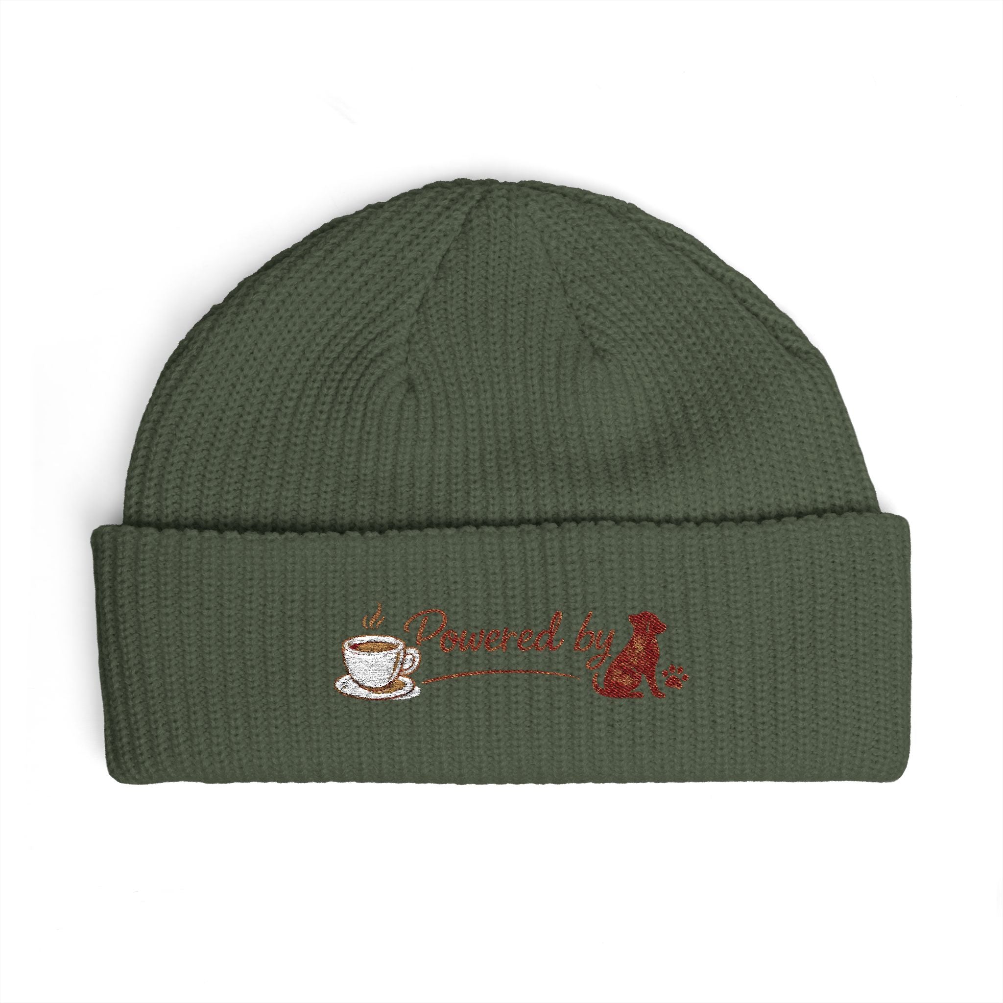 The Morning Walk Beanie - "Powered by" Coffee & Dog Embroidered Winter Hat
