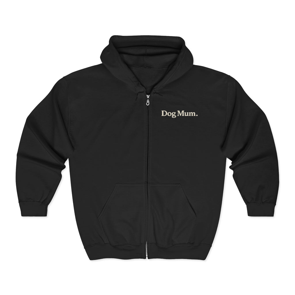 Dog Mum Zip Hoodie – “Powered by Coffee & My Dog” Full-Zip Sweatshirt