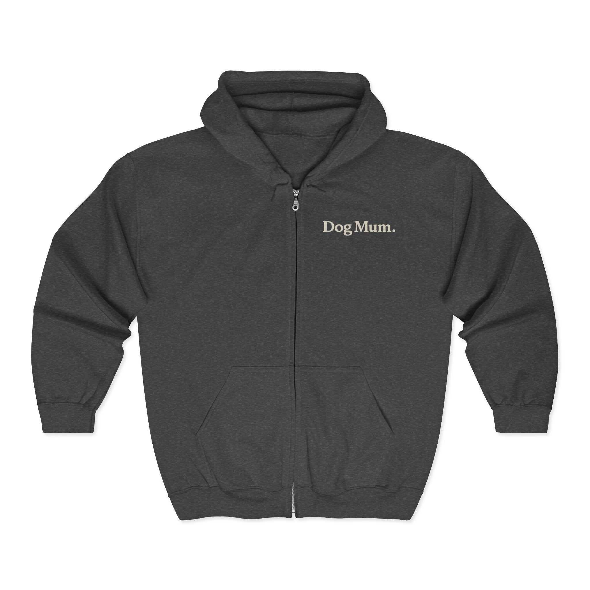 Dog Mum Zip Hoodie – “Powered by Coffee & My Dog” Full-Zip Sweatshirt