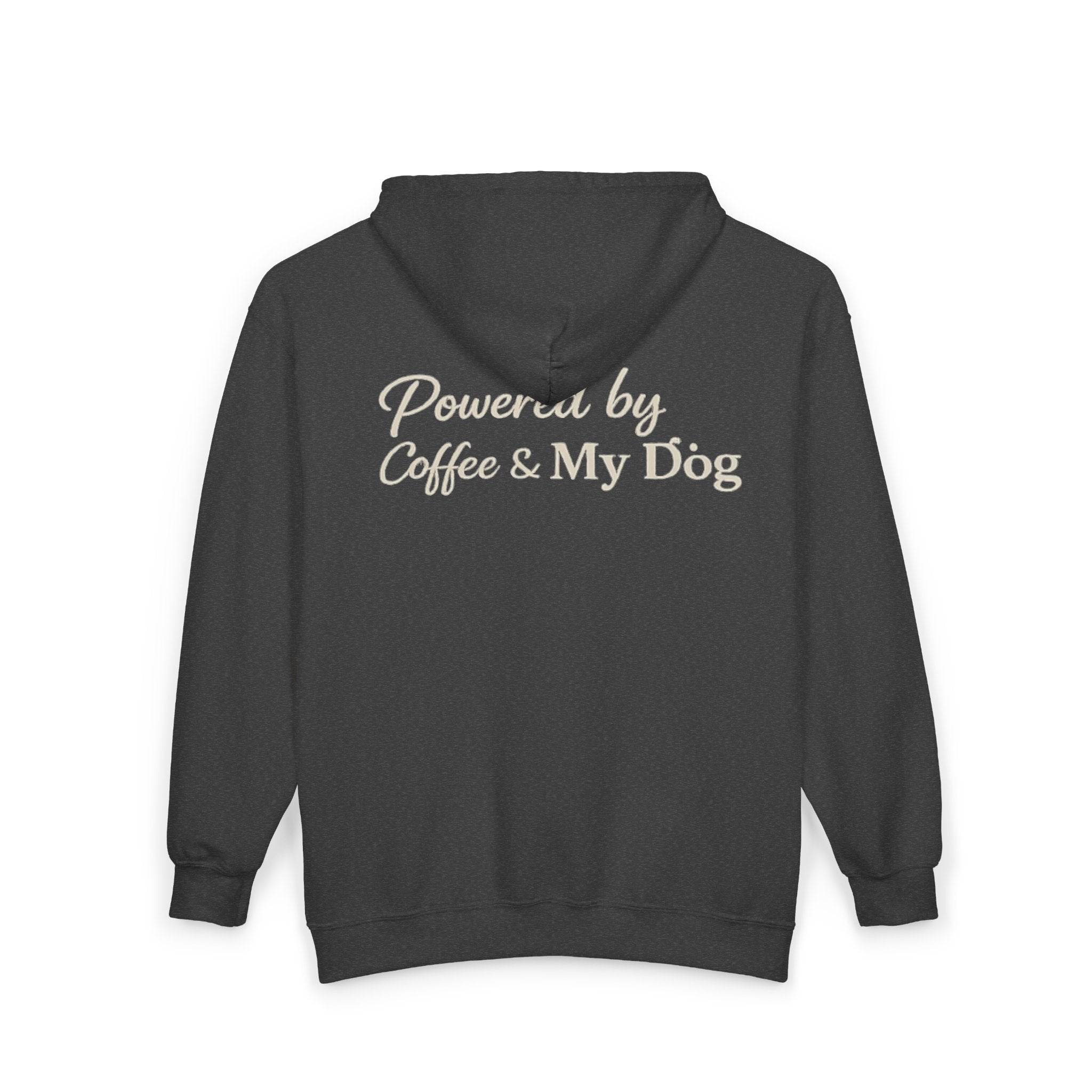 Dog Mum Zip Hoodie – “Powered by Coffee & My Dog” Full-Zip Sweatshirt