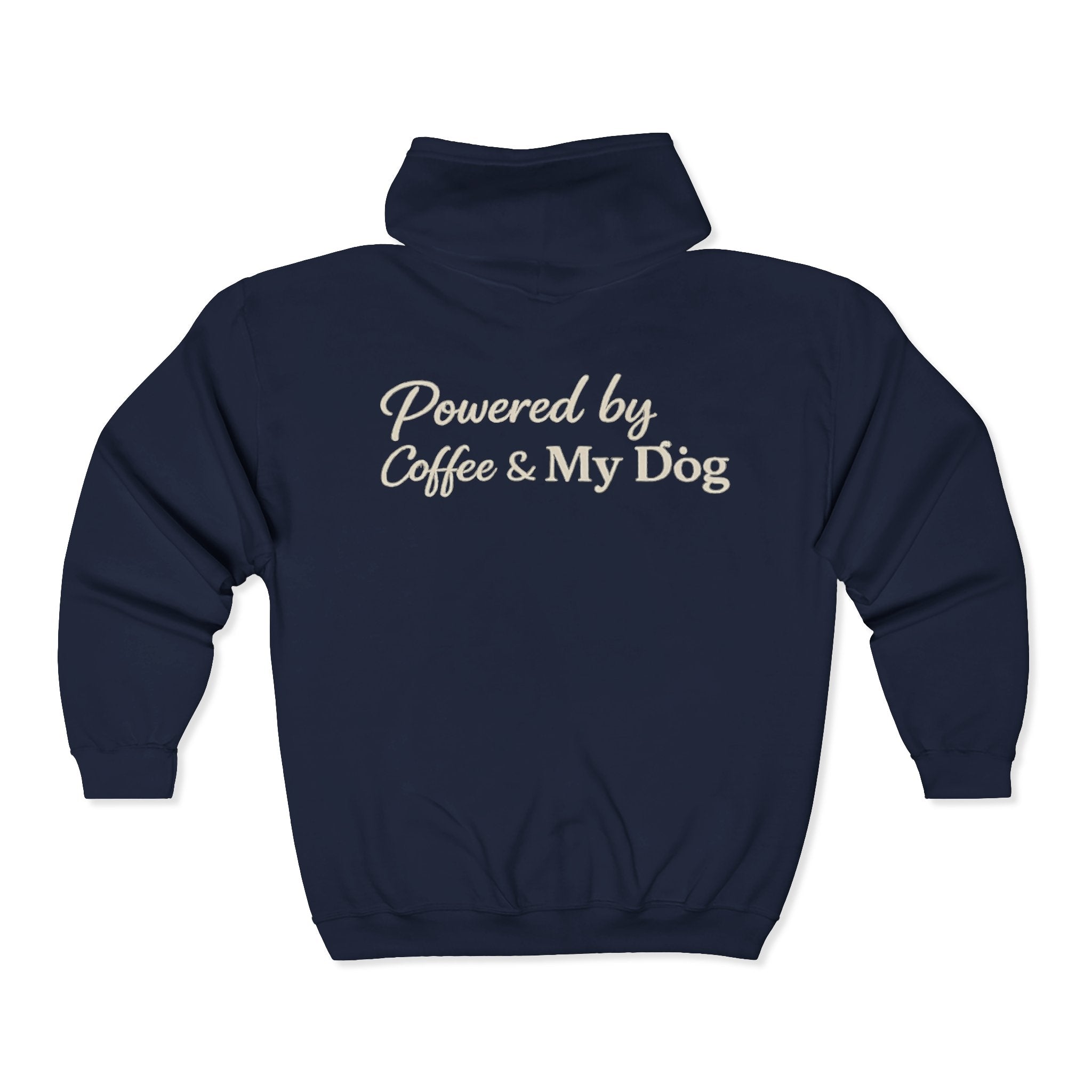 Dog Mum Zip Hoodie – “Powered by Coffee & My Dog” Full-Zip Sweatshirt